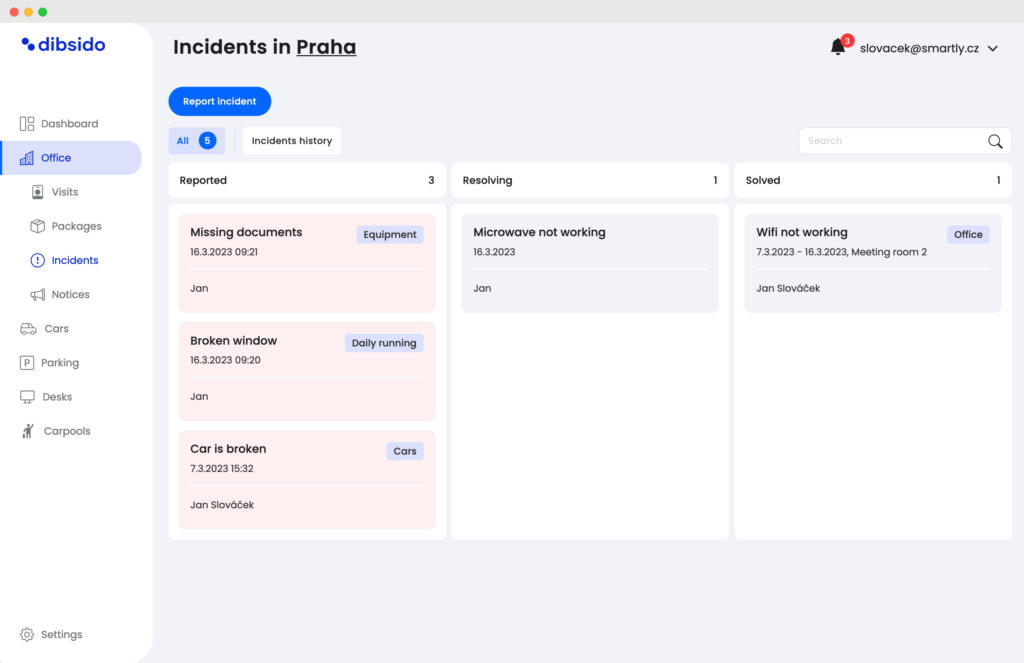 Incidents reports with Dibsido