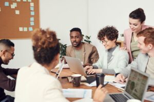 People working with desk booking software